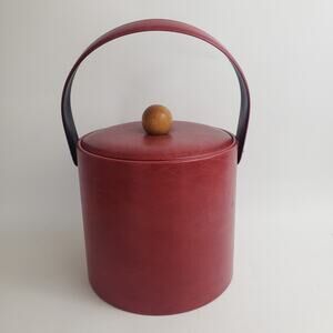 Vintage MCM Georges Briard Red Maroon Leather Ice Bucket w/ Lid Barware‎ EUC